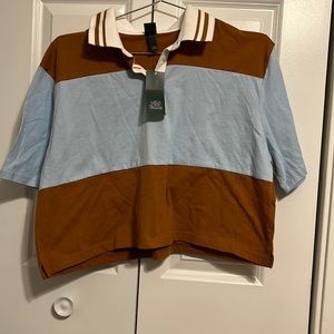 Wild fable rugby short sleeve. Quarter button collared button.  Blue and rust.